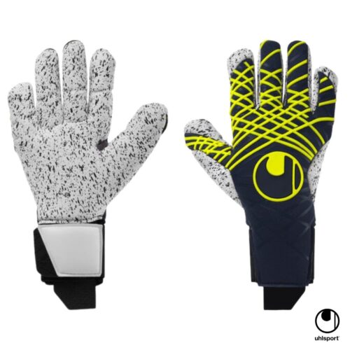 Uhlsport Guantes de Arquero Prediction SuperGrip + Finger Surround Azul Petroleo Neon 101132901