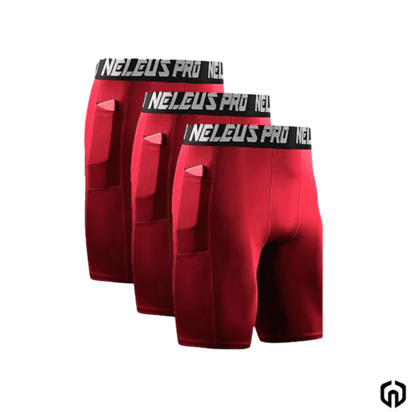 Neleus Licra de Compresion Corta con Bolsillo Rojo