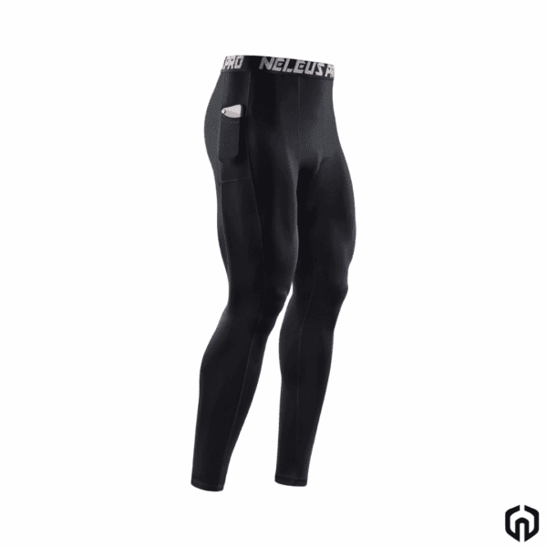 Neleus Licra de Compresion Larga con Bolsillo Hombre Negro