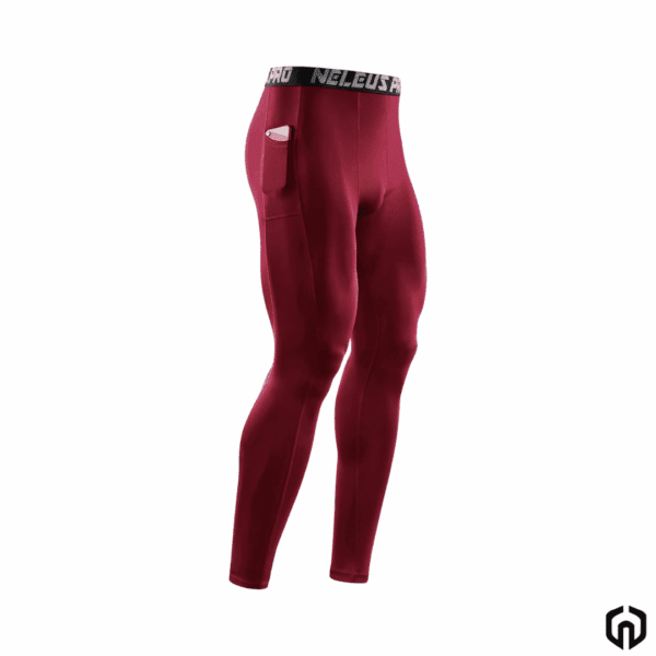 Neleus Licra de Compresion Larga con Bolsillo Hombre Rojo