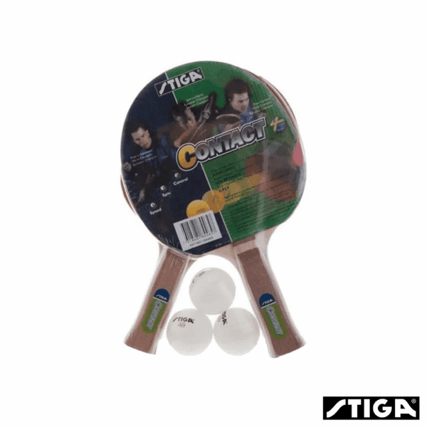 Stiga Set de 2 Raquetas de Ping Pong + 3 Pelotas Contact