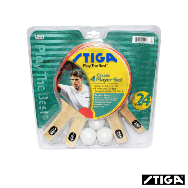 Stiga Set de 4 Raquetas de Ping Pong + 3 Pelotas Classic