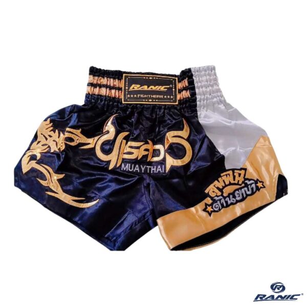 Ranic Pantaloneta Muay Thai - Negro Blanco Dorado