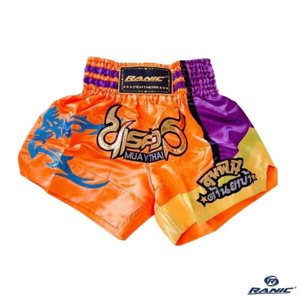 Ranic Pantaloneta Muay Thai - Naranja Morado Dorado