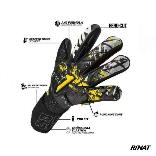 RINAT - GUANTES DE ARQUERO ASIMETRIK PRO - NEGRO AMARILLO 3 Rinat Guantes de Arquero Asimetrik Pro Negro Amarillo Plata
