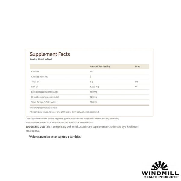 WINDMILL - OMEGA 3 TABLA Windmill Omega 3 + EPA & DHA 1000mg x90capsulas