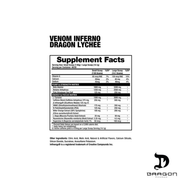 DRAGON PHARMA - PRE ENTRENO venom inferno - dragon lychee tabla Dragon Pharma Pre-Entreno Venom Inferno 284Gr x20 Servicios.